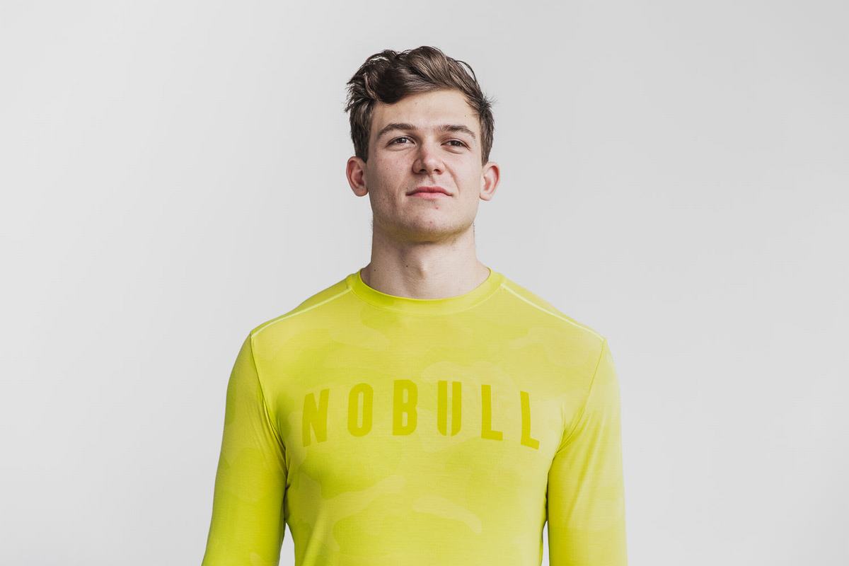 Nobull Men\'s Long Sleeves Yellow Camo | Australia (OQ8549)